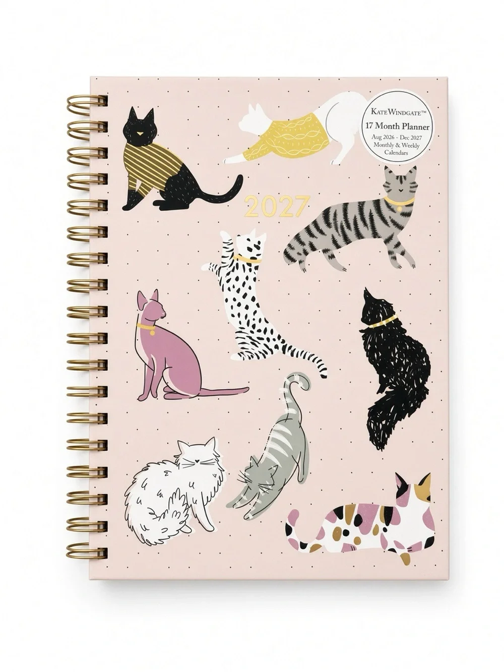 Kate Windgate 17 Month Cat Planner Aug 2026-Dec 2027 Weekly Monthly